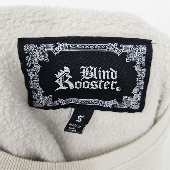 Blind Rooster Sweatshirt Mens Small Cream Japanese Landscape Graphic Floral‎ - Picture 12 of 13